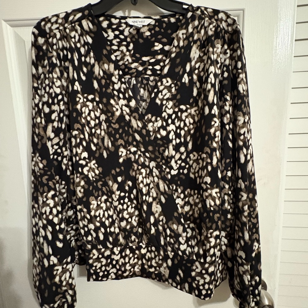 Nine West Black and Cream Patterned Blouse, Size XL - Picture 1 of 5
